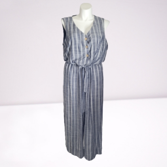 Apt. 9 Pants - Blue Stripe Jumpsuit
